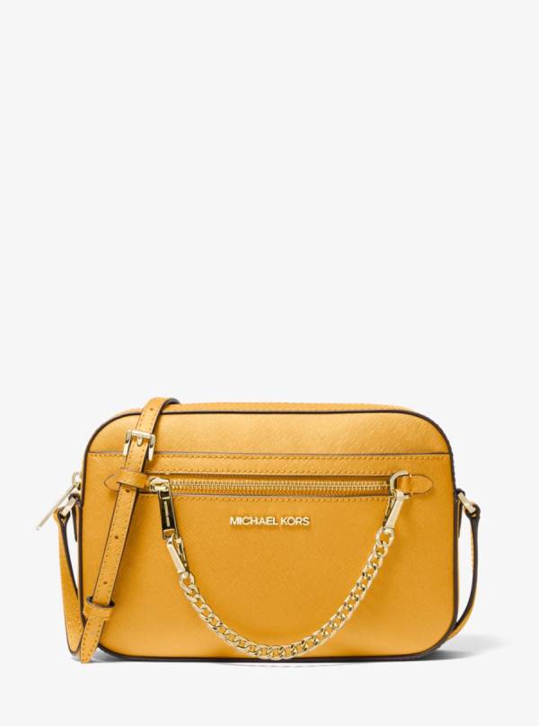 Damske Crossbody Kabelka Michael Kors Jet Set Large Saffiano Leather Zlate Žlté - Kabelky Michael Kors Vypredaj | DLUIZ-0961
